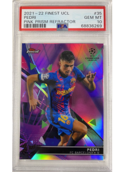 Pedri, Kartička, Topps UEFA Champions League Finest 2021-2022, PSA10, Pink Refractor